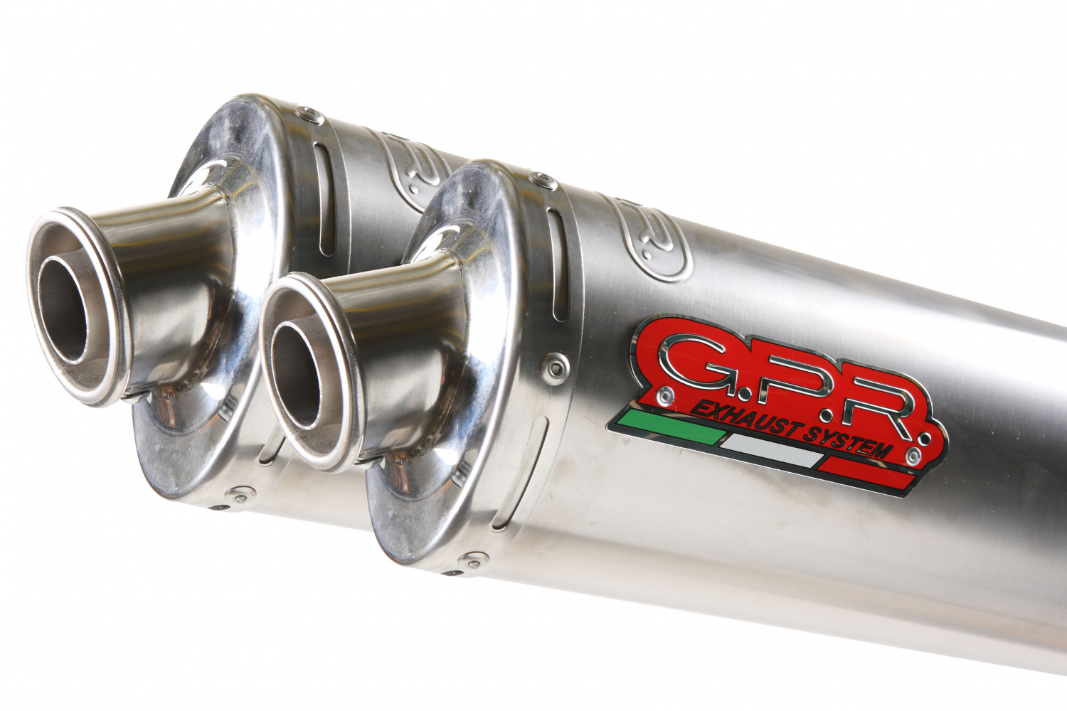 Dual slip-on exhaust GPR INOX ROUND CAT.69.IT Brushed Stainless steel including removable db killers, link pipes and catalysts