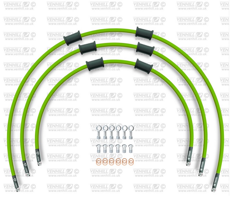 STANDARD Front brake hose kit Venhill POWERHOSEPLUS YAM-9003FS-GR (3 hoses in kit) Green hoses, stainless steel fittings