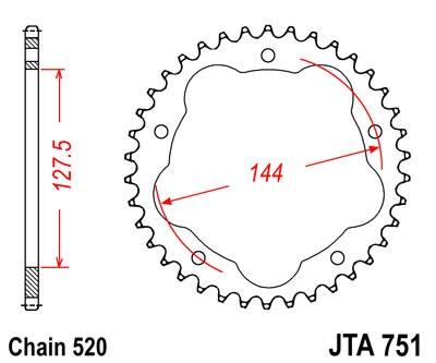 Rear ALU sprocket JT JTA 751-36 36T, 520