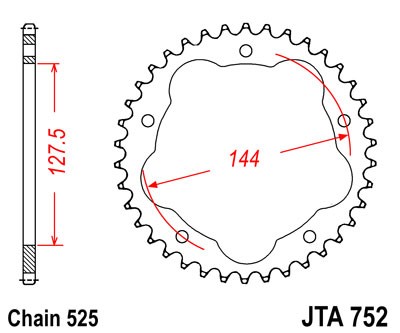 Rear ALU sprocket JT JTA 752-39 39T, 525