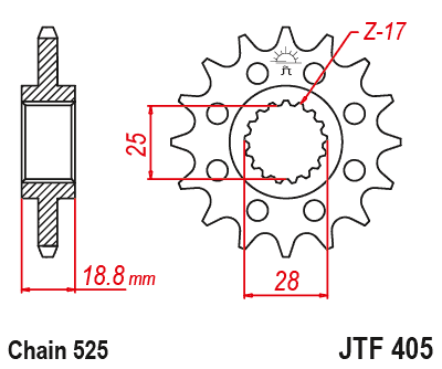 Prednji lančanik JT JTF 405-19RB 19T, 525 rubber cushioned