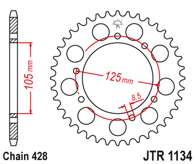 Lančenik zadnji JT JTR 1134-50ZBK 50T, 428 Black Zinc