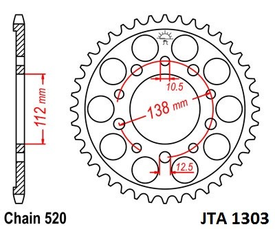 Rear ALU sprocket JT JTA 1303-43 43T, 520