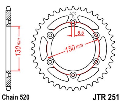 Lančenik zadnji JT JTR 251-51 51T, 520