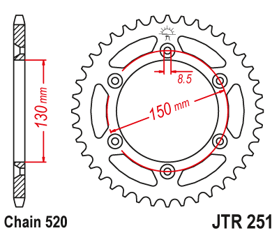 Lančenik zadnji JT JTR 251-50 50T, 520