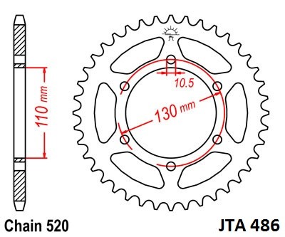 Rear ALU sprocket JT JTA 486-50 50T, 520
