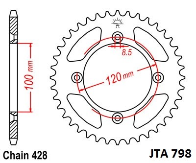 Rear ALU sprocket JT JTA 798-47 47T, 428