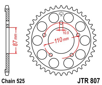 Rear ALU sprocket JT JTA 807-44 44T, 525