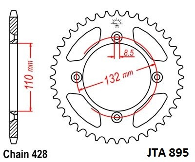 Rear ALU sprocket JT JTA 895-50 50T, 428