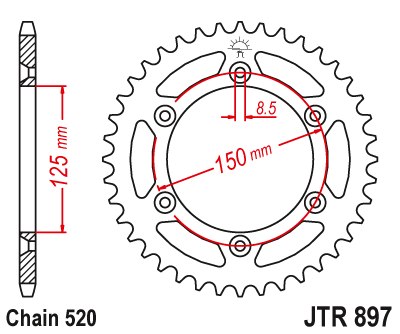 Lančenik zadnji JT JTR 897-52 52T, 520