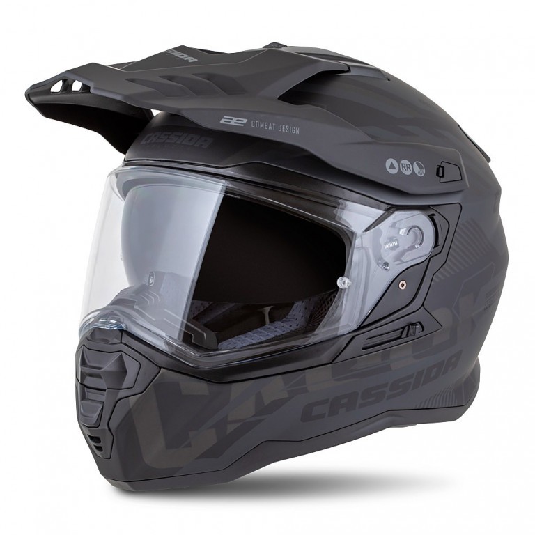 Motocross Helmet CASSIDA ROAD RUNNER TechniX black matt/ black/ grey/ black matt peak XS