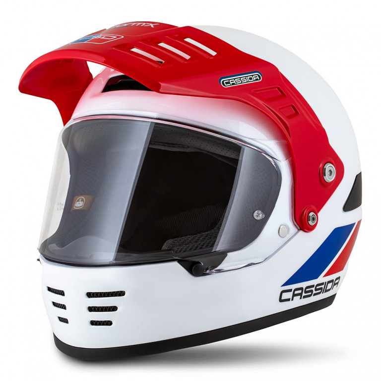 Motocross Helmet CASSIDA FORMX FLATOUT white/ blue/ red/ red peak XS