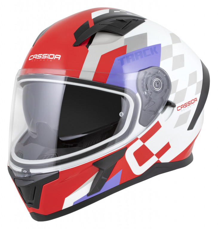 Full face helmet CASSIDA Orbit Track red fluo/white/violet/black 2XL