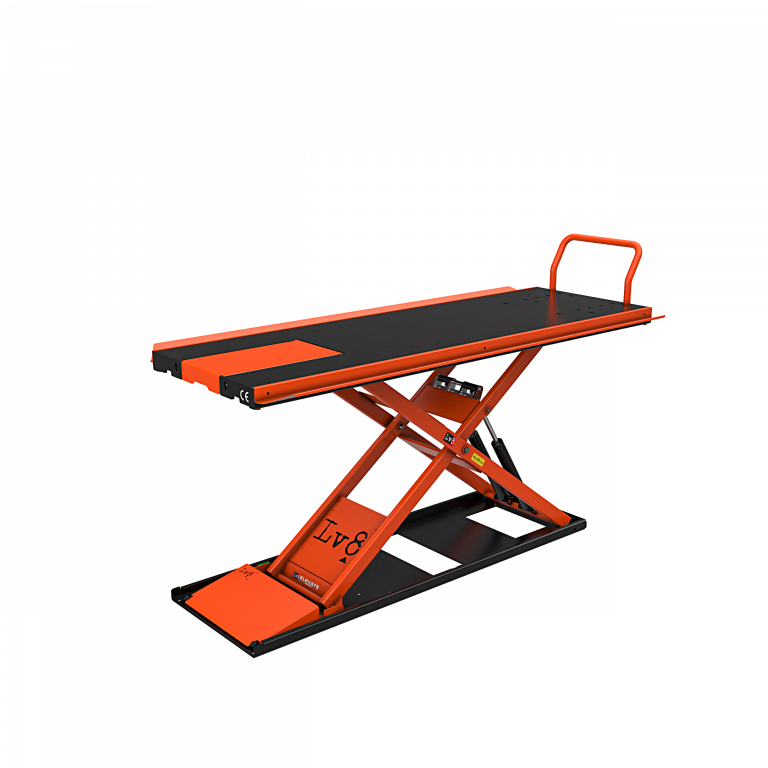 Motorcycle lift LV8 NANO 600 FLOOR VERSION EN600GE.O with electro-hydraulic unit (black and orange RAL 2009)