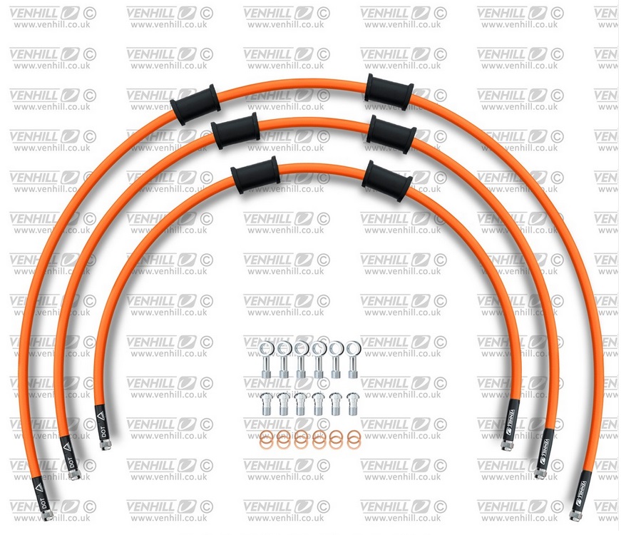 STANDARD Front brake hose kit Venhill POWERHOSEPLUS YAM-10003F-OR (3 hoses in kit) Orange hoses, chromed fittings