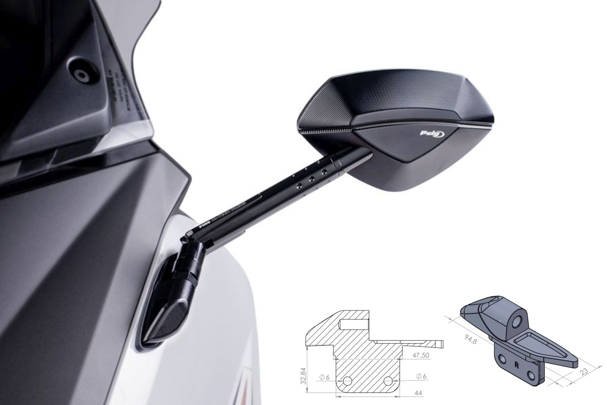 Mirror adaptor PUIG ADAPTER LEFT SIDE FOR FAIRING TMAX 12'-13 9573N Crni to fairing