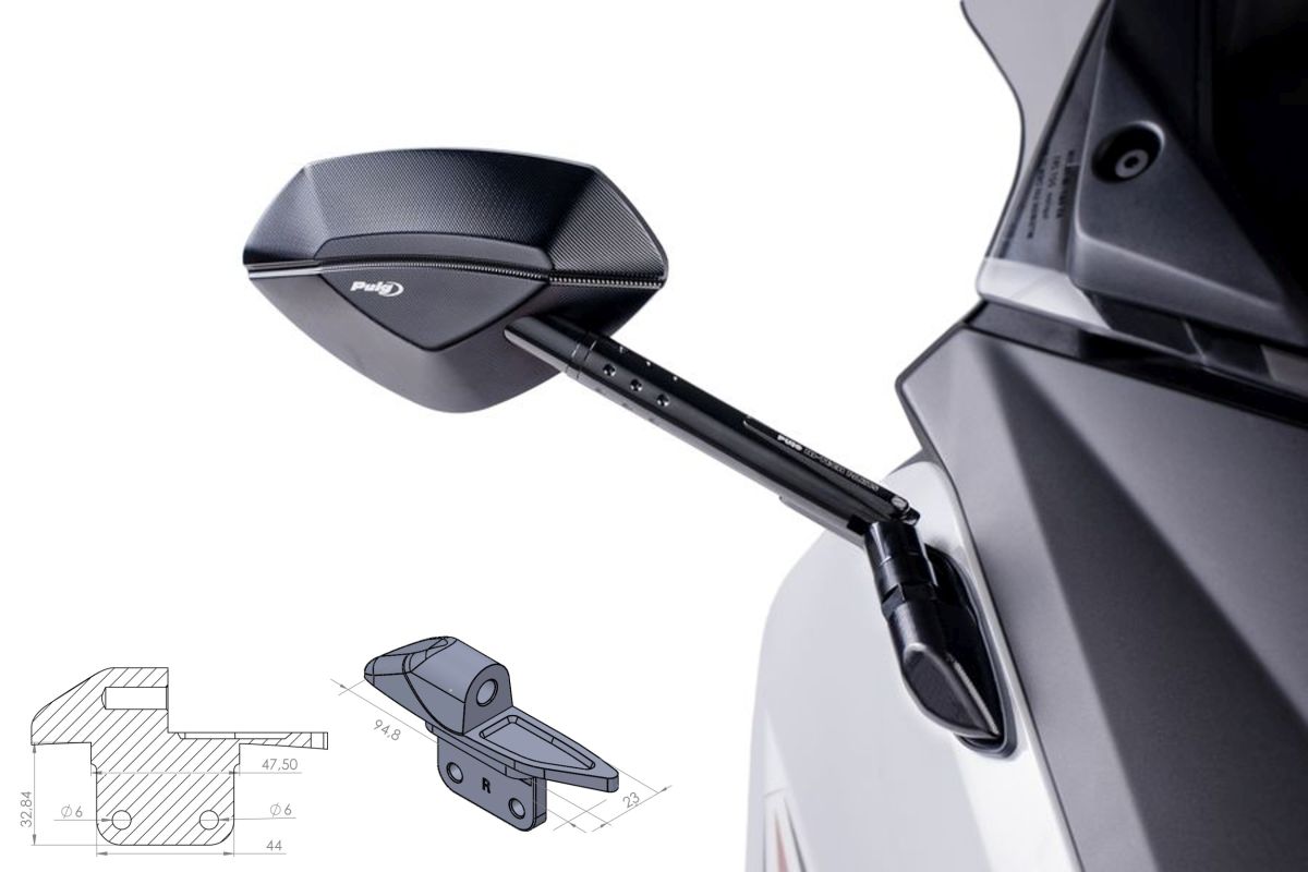 Mirror adaptor PUIG ADAPTER RIGHT SIDE FOR FAIRING TMAX 12'-13' 9574N Crni to fairing