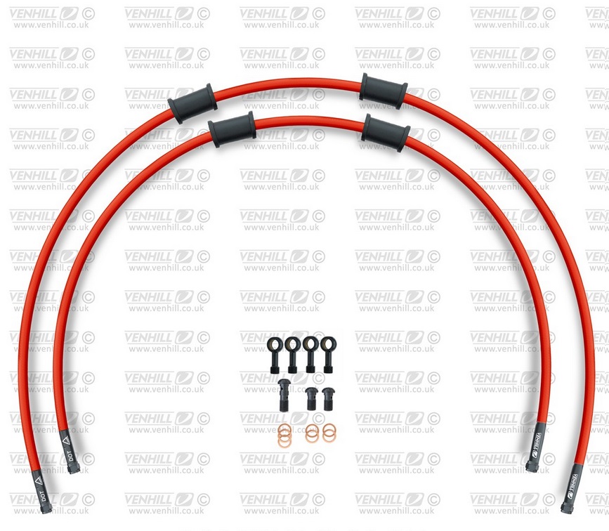 Rear brake hose kit Venhill POWERHOSEPLUS KAW-3004RB-RD (2 hoses in kit) Red hoses, black fittings