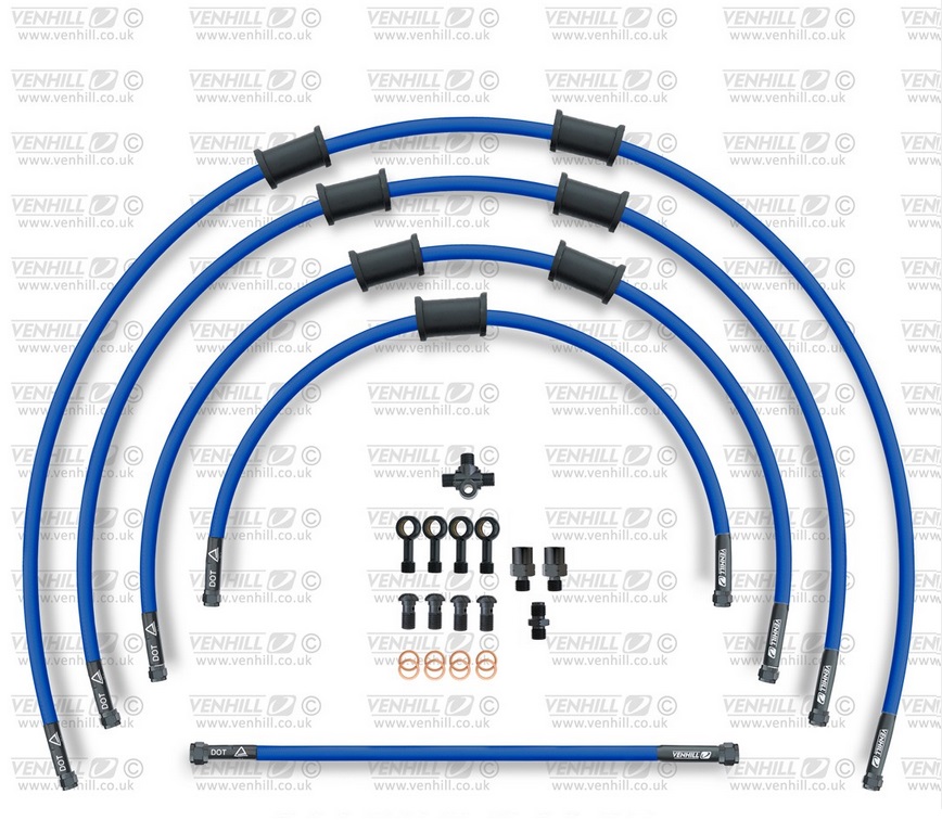 STANDARD Front brake hose kit Venhill POWERHOSEPLUS YAM-9001FB-SB (5 hoses in kit) Solid blue hoses, black fittings