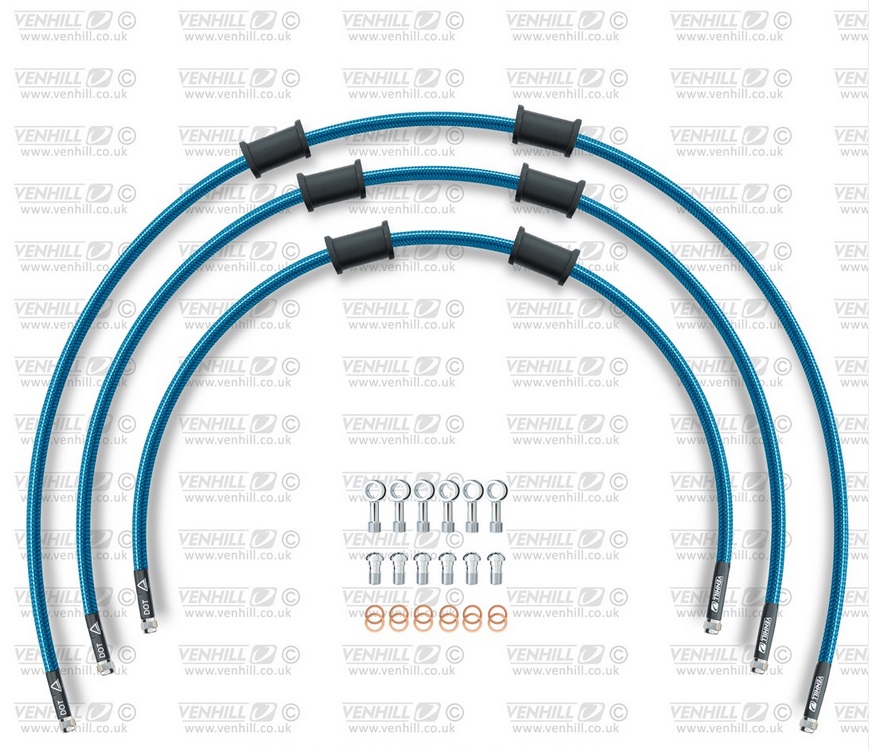 STANDARD Front brake hose kit Venhill POWERHOSEPLUS YAM-10003F-TB (3 hoses in kit) Translucent blue hoses, chromed fittings