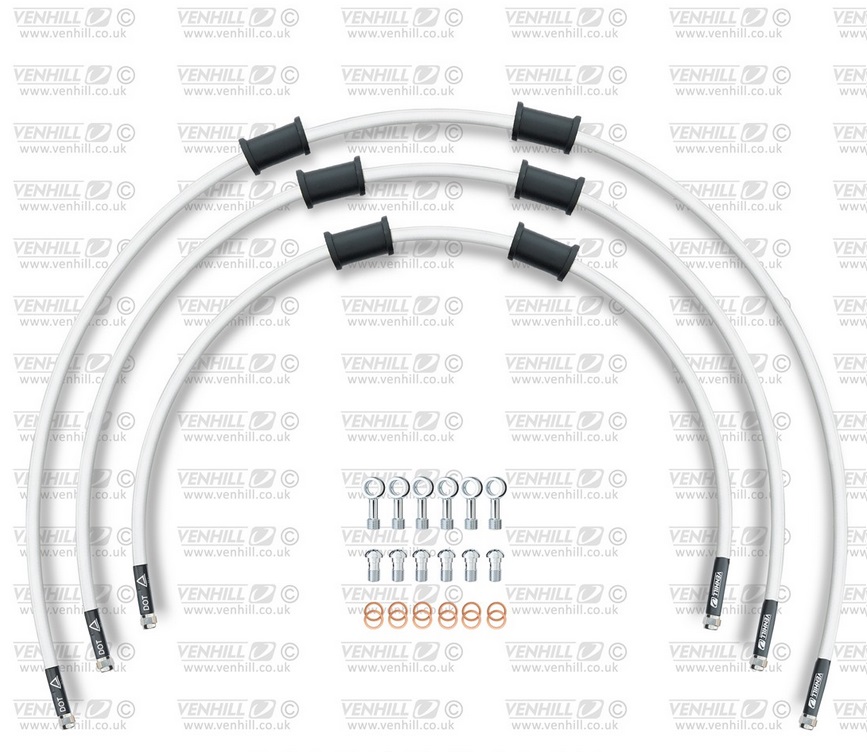 STANDARD Front brake hose kit Venhill POWERHOSEPLUS YAM-10003F-WT (3 hoses in kit) White hoses, chromed fittings