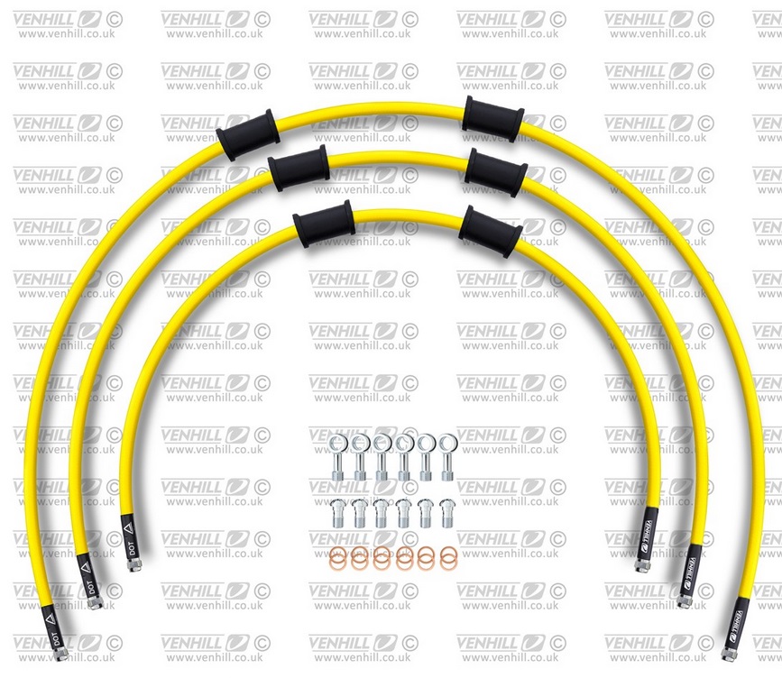 STANDARD Front brake hose kit Venhill POWERHOSEPLUS YAM-10003F-YE (3 hoses in kit) Yellow hoses, chromed fittings